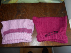 Two hats I knitted. Nancy wore one, the other went to Washington D.C.